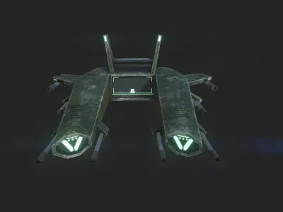 Aircraft Spaceship 03 - Futuristic Spacecraft Airship Green Low-poly 3D model
