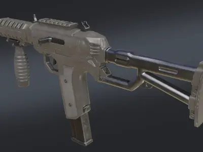 Submachine gun Low-poly 3D model 2