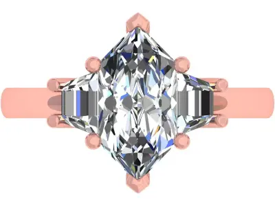 Hexagonal And Taper Stone Engagement Ring 3D print model