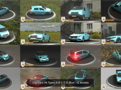 City Cars All Types A B C D E Blue 3D Model Pack purchase