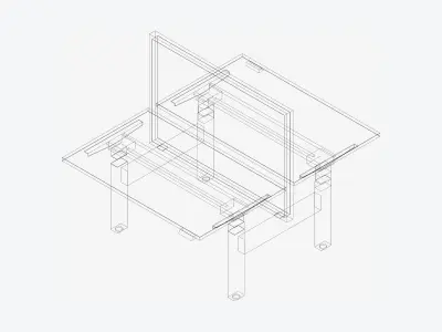 Desk - Adjustable - Integral - 3 Column - Double Low-poly 3D model