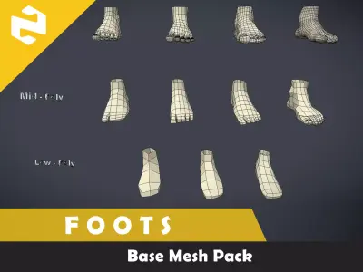 Base Mesh Pack - Foots Low-poly 3D model