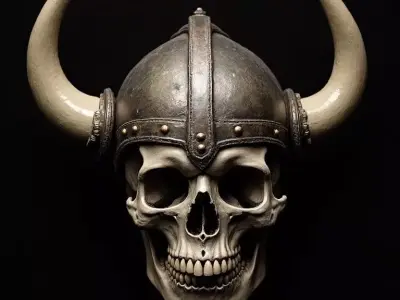 Viking Skull with Horned Helmet Sculpture 3D model