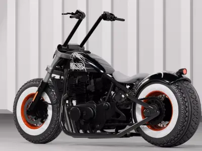 Black Chopper Motorcycle 3D model