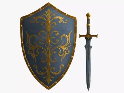 Stylized Sword And Shield Low-poly 3D model