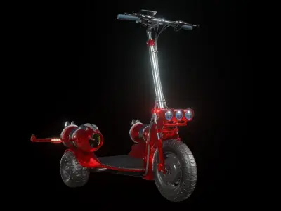 Red tri-wheel electric scooter with turbojet and wing Low-poly 3D model
