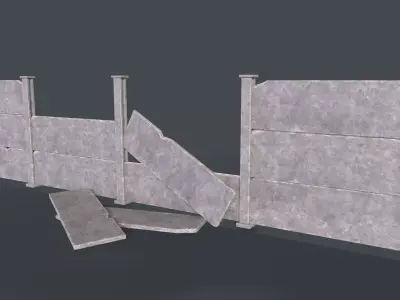 Modular Fence Concrete Pack game ready Low-poly 3D model
