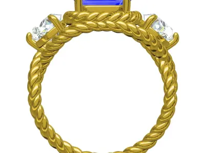 Antique Three Stone Rope Shank Engagement Ring 3D print model