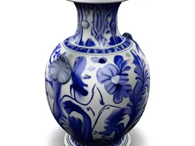 Elegant Blue and White Porcelain Vase Low-poly 3D model