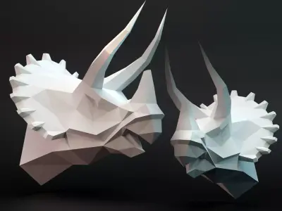 Triceratops two heads with horns Low-poly 3D model