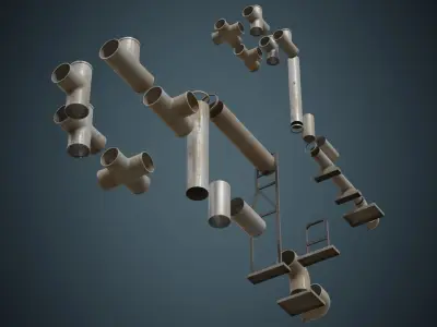 Industrial Pipes 4B Low-poly 3D model