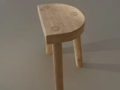 3 Legged Wooden Stool Free low-poly 3D model