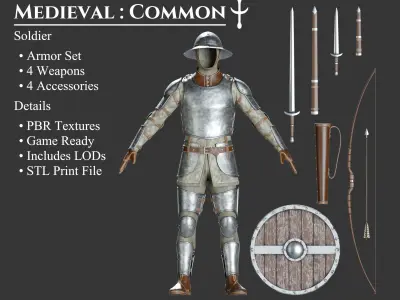 Medieval Collection Common Soldier 3D Model Pack