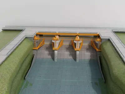 Dam 3D model with gate in middle of it 3D model