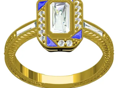 Antique Art Deco Style Engraving Engagement Ring 3D print model