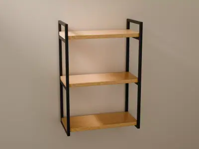 Modern 3-Tier Industrial Shelf  Wood and Black Metal Low-poly 3D model