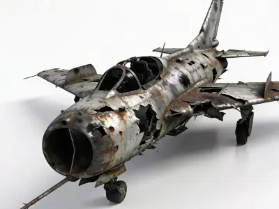Realistic Wrecked Cold War Jet Fighter 3D Model Low-poly 3D model