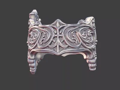 Heraldic scrollwork crown ring signet ring 3D print model