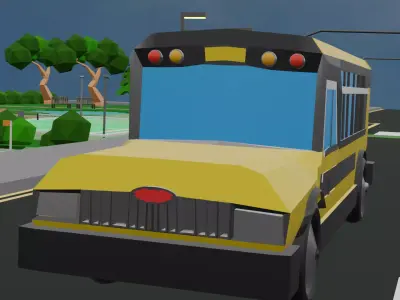 stylized low poly school bus Low-poly 3D model