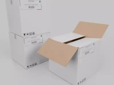 White Cardboard Box R-444 - Rigged and Customizable Low-poly 3D model