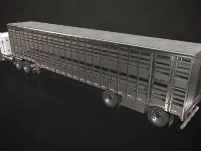 Flat Top Semi Truck Livestock Trailer Low-poly 3D model