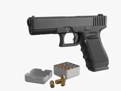 Police Tactical Pistol with Bullet Low-poly 3D model