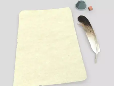 Quill Inkwell Parchment Low-poly 3D model