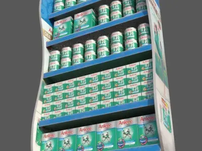 Supermarket shelf for milk can Low-poly 3D model