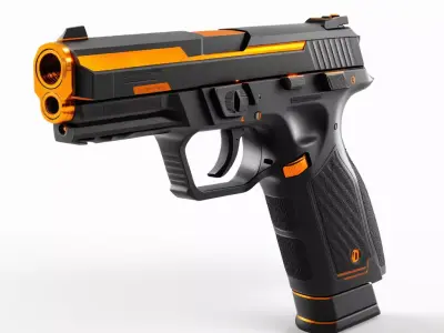 SciFi Handgun with Orange Glow 3D model