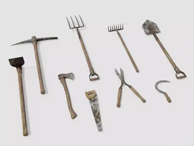 Old Farm Garden Tools Collection Low-poly 3D model