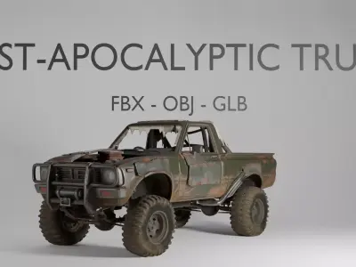 Post-Apocalyptic Truck 3D Model - Ruined Off-Road - FBX OBJ GLB 3D model