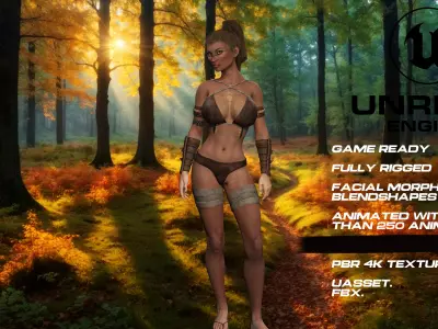 Tribal girl full rigged - game ready - animated  Low-poly 3D model
