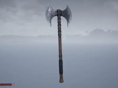 Viking Medieval  Double Bladed Two Handed Battle Axe Low-poly 3D model