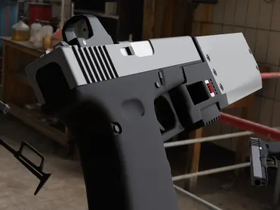 Hight-poly Glock17 with accessories 3D model