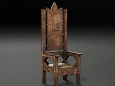 Medieval Wooden Rustic Chair Low-poly 3D model