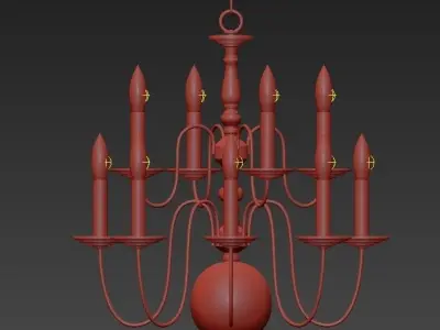 Six Light Dutch Brass Antique Chandelier 3D model
