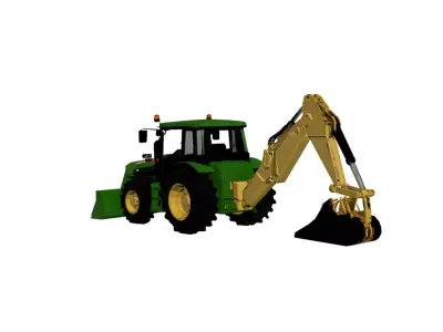 John Deere 6195M Backhoe Loader Low Poly Tractor Model Low-poly 3D model