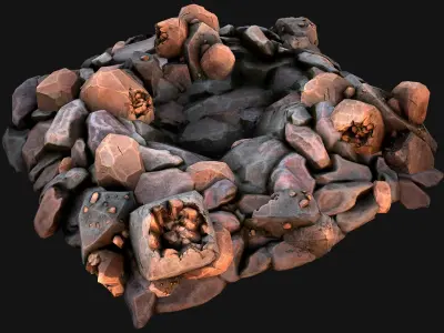 Copper Ore Deposits Rocks in the cave Low-poly 3D model
