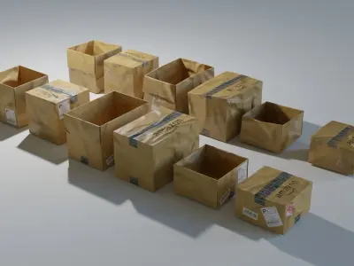 Ultimate Cardboard Box Pack with 8 - 4K texture Sets Low-poly 3D model