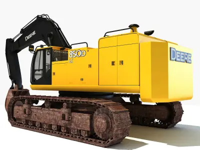 Yellow John Deere Excavator 3D model