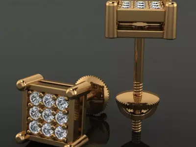 Cluster Square Diamond Stud Earring 3D print model