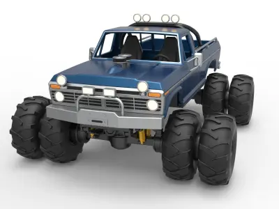 Vintage Monster Truck with double wheels Scale 1 to 25 3D print model buy