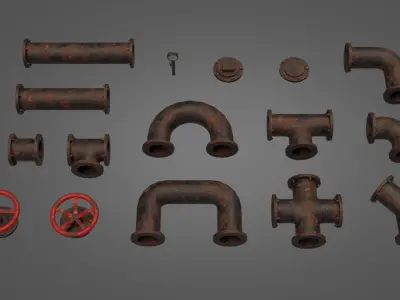 Old Industrial Pipes Low-poly 3D model