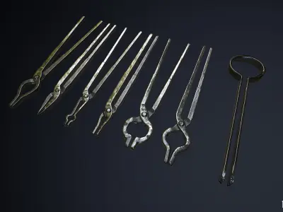 Medieval Metal Blacksmith Tongs and Grippers Low-poly 3D model