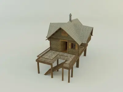 Model Houses 2 wooden house with stairs 3D model