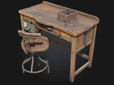 Workbench and Stool  Classic Craftsmanship Corner for Creative 3D model