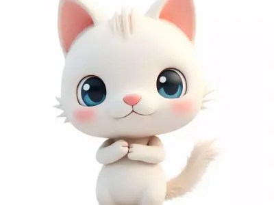 Cute White Cartoon Kitten 3D Model Low-poly 3D model