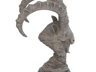Goat bust stone statue Low-poly 3D model