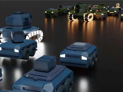 Low Poly War 13 Vehicles Package Low-poly 3D model