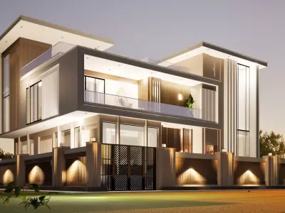 Modern Luxury Villa  Premium Materials  LowPoly 3D Model Low-poly 3D model